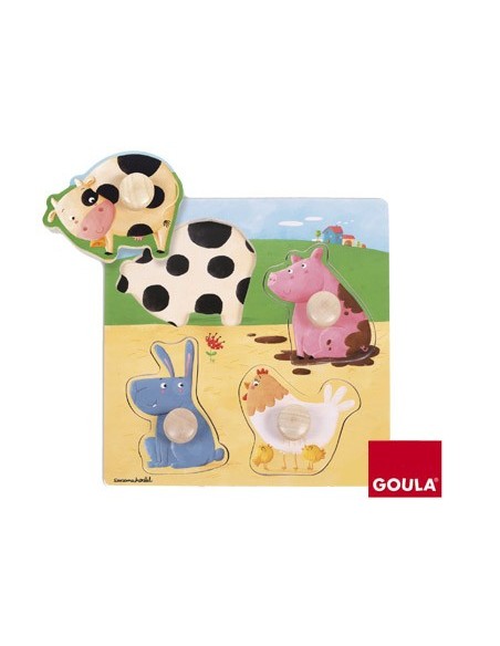 PUZZLE GOULA MADERA 4 PIEZAS ANIMALES GRANJA COLOR 53069
