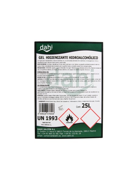 GEL HIDROALCOHOLICO HIGIENIZANTE DAHI MANOS GARRAFA 25 LITROS