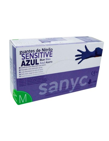 GUANTE NITRILO DESECHABLE SENSITIVE SIN POLVO TALLA M AZ.  100 UD.