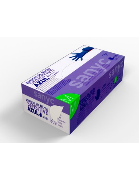 GUANTE NITRILO DESECHABLE SENSITIVE SIN POLVO TALLA M AZ.  100 UD.