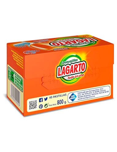 PASTILLA LAVAVAJILLAS LAGARTO TODO UNO SIN PRELAVADO CAJA 40 UD.
