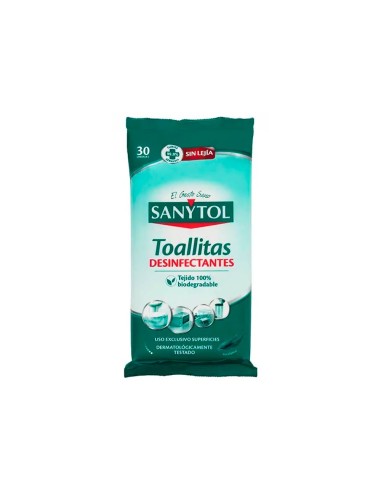 TOALLITA DESINFECTANTE SANYTOL BIODEGRADABLE PQ.DE 30 UD.