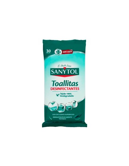 TOALLITA DESINFECTANTE SANYTOL BIODEGRADABLE PQ.DE 30 UD.