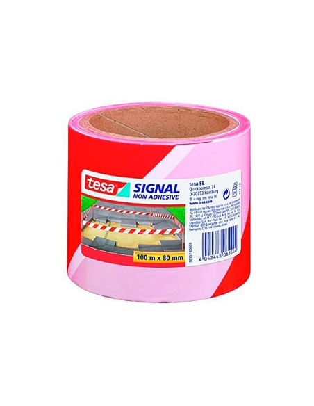CINTA DE SEÑALIZACION TESA ROJO Y BLANCO 100 MT X 80 MM
