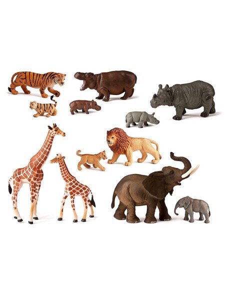 JUEGO MINILAND ANIMALES SELVA CRIAS 12 FIGURAS