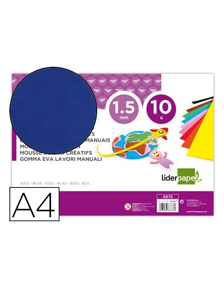 GOMA EVA LIDERPAPEL A4 60G/M2 ESPESOR 1,5MM AZ.PAQUETE 10 HOJAS GE75