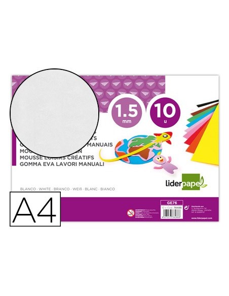 GOMA EVA LIDERPAPEL A4 60G/M2 ESPESOR 1,5MM BL PAQUETE 10 HOJAS GE76
