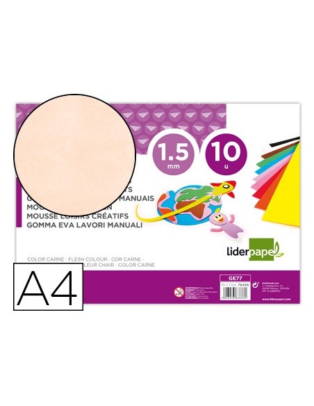 GOMA EVA LIDERPAPEL A4 60G/M2 ESPESOR 1,5MM CARNE PAQ.10H.GE77