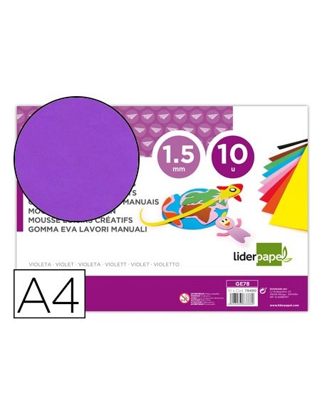 GOMA EVA LIDERPAPEL A4 60G/M2 ESPESOR 1,5MM VIOLETA PAQ.10H.GE78