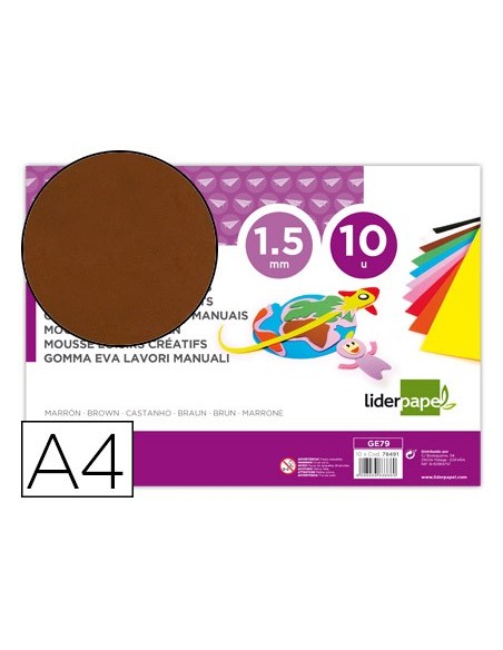 GOMA EVA LIDERPAPEL A4 60G/M2 ESPESOR 1,5MM MARRON PAQ.10H.GE79