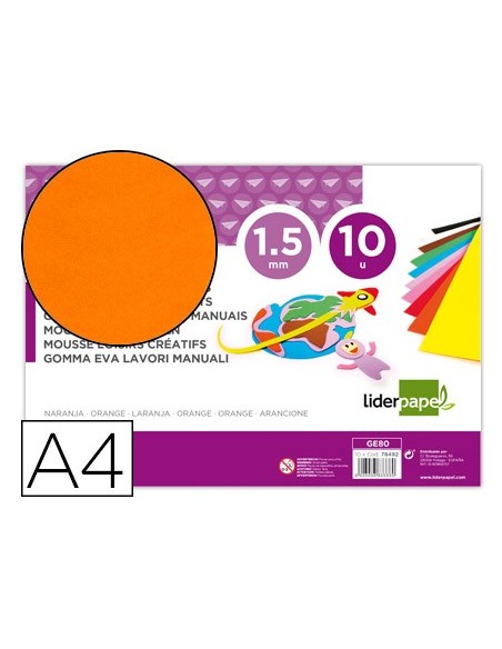 GOMA EVA LIDERPAPEL A4 60G/M2 ESPESOR 1,5MM NARANJA PAQ.10H.GE80