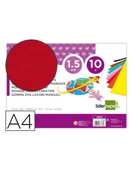 GOMA EVA LIDERPAPEL A4 60G/M2 ESPESOR 1,5MM RJ.PAQUETE 10 HOJAS GE82