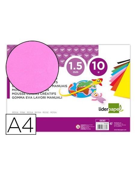 GOMA EVA LIDERPAPEL A4 60G/M2 ESPESOR 1,5MM ROSA PAQ.10H.GE83