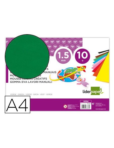 GOMA EVA LIDERPAPEL A4 60G/M2 ESPESOR 1,5MM VE.PAQUETE 10 HOJAS GE84
