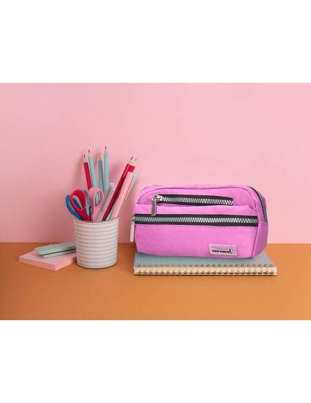 BOLSO ESCOLAR PORTATODO OVALADO 3 BOLSILLOS VIO.PASTEL 195X40X100 MM