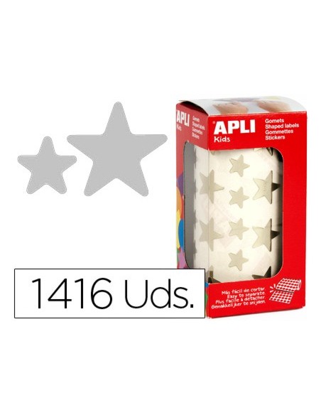 GOMETS AUTOADHESIVOS ESTRELLAS GRANDES PLATA EN ROLLO CON 1416UD.