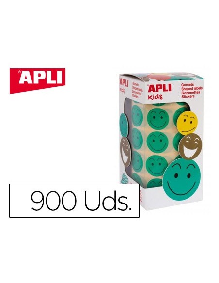 GOMETS APLI AUTOADHESIVO SMILE VERDE CARA FELIZ ROLLO DE 900 UNIDADES