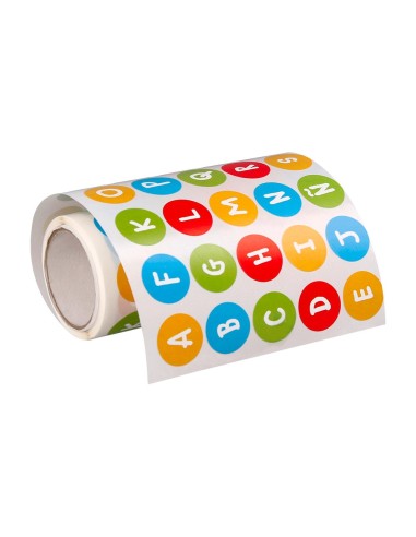 GOMETS  AUTOADHESIVO REDONDO ABECEDARIO 20MM SURT.ROLLO 1000 UD
