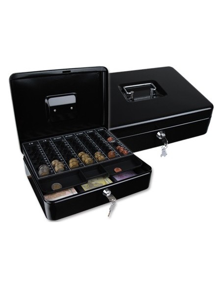 CAJA CAUDALES Q-CON.12" 300X240X90 MM NEGRA C/PORTAMONEDAS