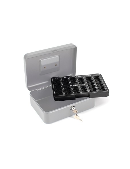 CAJA CAUDALES Q-CON.10" 250X180X90 MM PLATA C/PORTAMONEDAS