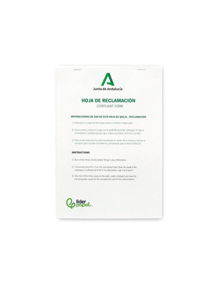 LIBRO LIDERPAPEL RECLAMACIONES JUNTA ANDALUCIA A4 25 JUEGOS OR+2 COP