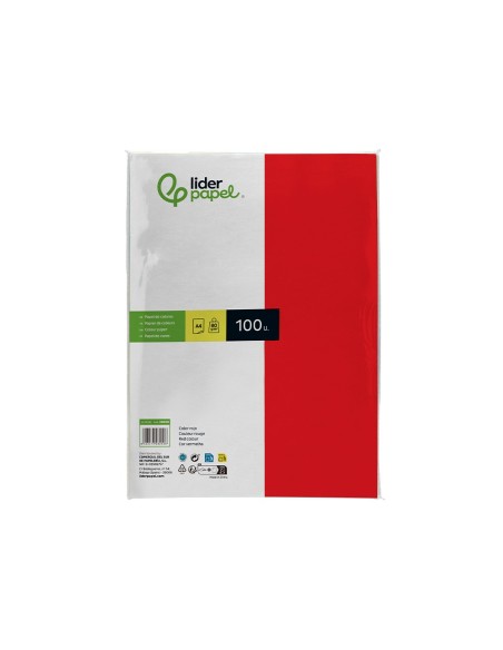 PAPEL COLOR DIN A4 80 GR ROJO PAQUETE 100 H.
