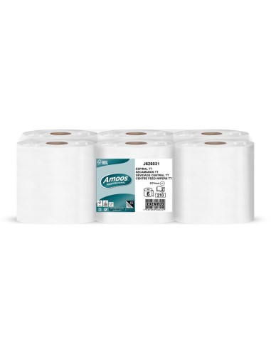 PAPEL SECAMANOS AMOOS INDUST 2 CAPAS 32G/M2 CEL BLANCO 60 MT 6UD
