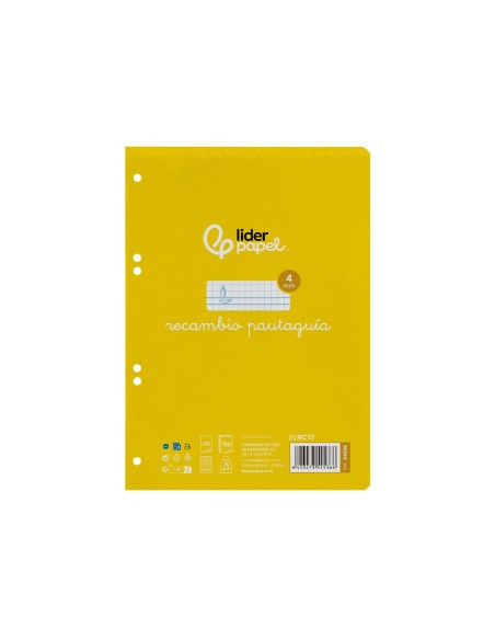 RECAMBIO LIDERPAPEL4º100 H CUADO PAUTADO 4 MM 6 TALADROS 70 G**