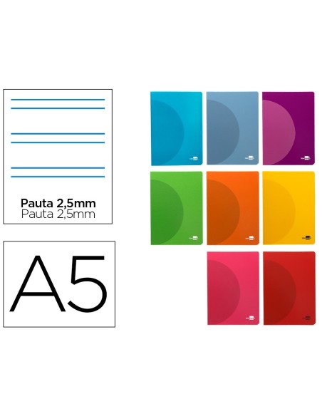 CUADERNO GRAP. 360 A5 T.PLASTICO PAUTA 2.5MM 48H. 90GR. SURT.