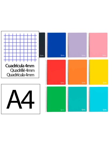 CUADERNO ESPIRAL LIDERPAPEL FOLIO WITTY TAPA DURA 140H 75GR CUADRO 4
