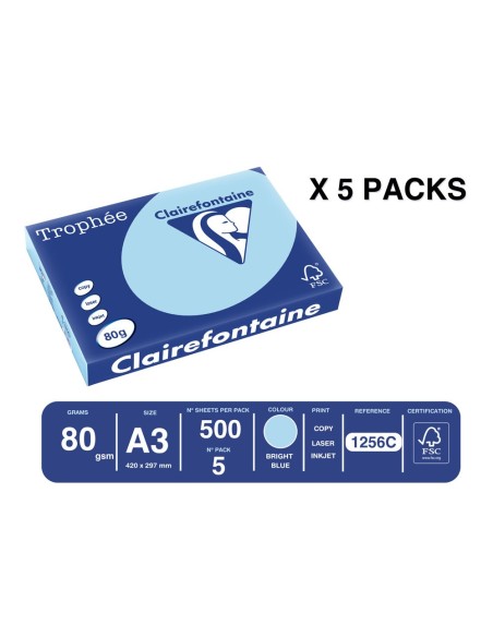 PAPEL TROPHEE A3 80GR AZ. CEL. PASTEL PQ.DE 500H.