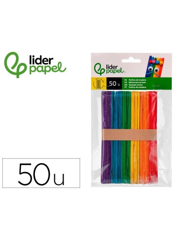 PALITOS DE MADERA LIDERPAPEL COLORES SURT 15X1,8 CM BOLSA CON 50