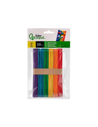 PALITOS DE MADERA LIDERPAPEL COLORES SURT 15X1,8 CM BOLSA CON 50