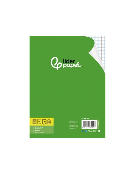 BLOC ENCOLADO LIDERPAPEL A4 5MM PERFORADO 80H. 60GR. S/TAPA