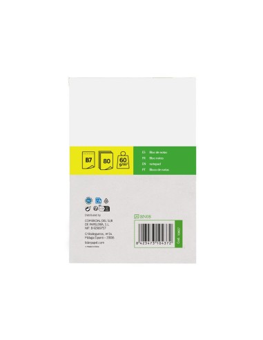 BLOC ENCOLADO LIDERPAPEL 88X125MM PERFORADO LISO 80H 60GR.