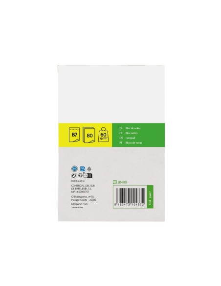 BLOC ENCOLADO LIDERPAPEL 88X125MM PERFORADO LISO 80H 60GR.