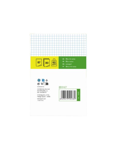 BLOC NOTAS LIDERPAPEL 88X125MM 4MM 80H. 60GR. PERFORADO
