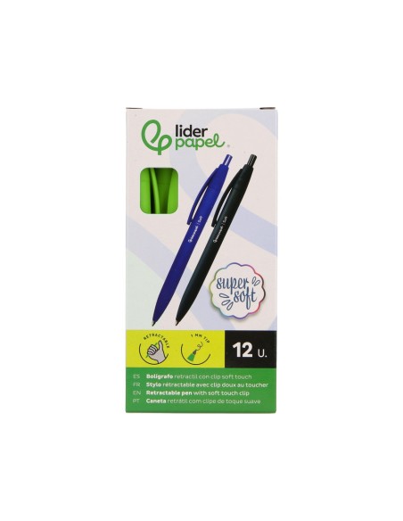 BOLIGRAFO LIDERPAPEL GUMMY TOUCH RETRACTIL 1.0 MM TINTA VERDE