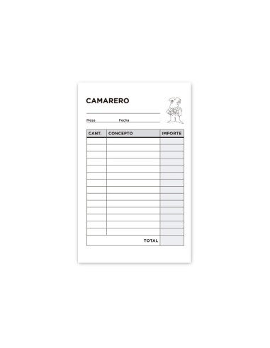TALONARIO CAMARERO BOLSILLO 85X135 MM 250 DUPLICADO