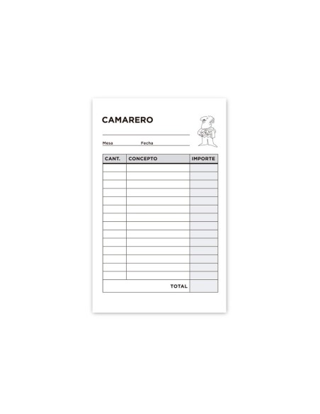 TALONARIO CAMARERO BOLSILLO 85X135 MM 250 DUPLICADO