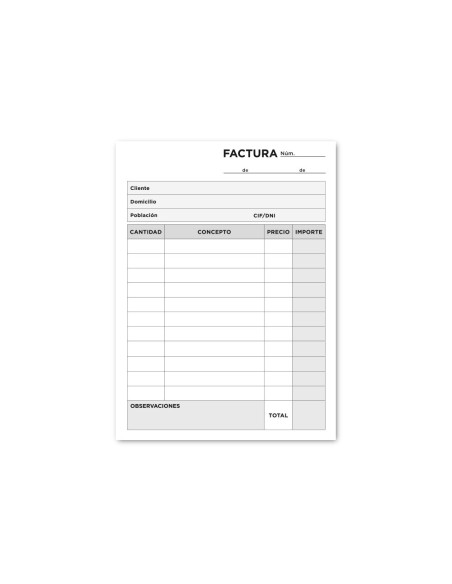 TALONARIO FACTURAS OCTAVO SIN IVA- 201 DUPLICADO