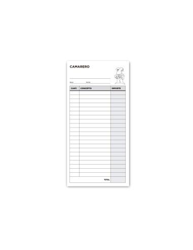 TALONARIO CAMARERO TRES FL.114 NATURAL SIN IVA