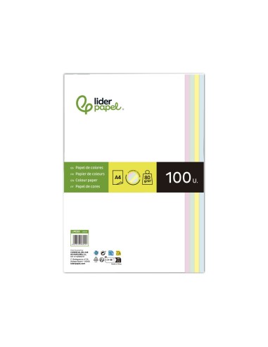 PAPEL COLOR DIN A4 80 GR PAQUETE 100 CUATRO COL.SURT. ROSA AM.-A