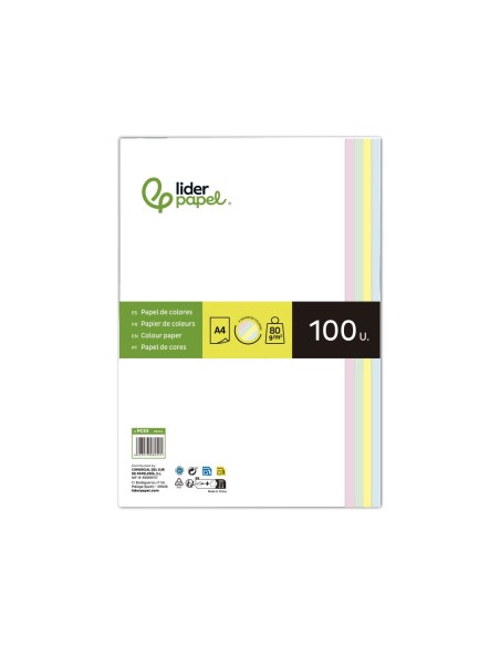 PAPEL COLOR DIN A4 80 GR PAQUETE 100 CUATRO COL.SURT. ROSA AM.-A