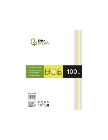 PAPEL COLOR DIN A4 80 GR PAQUETE 100 CUATRO COL.SURT. ROSA AM.-A