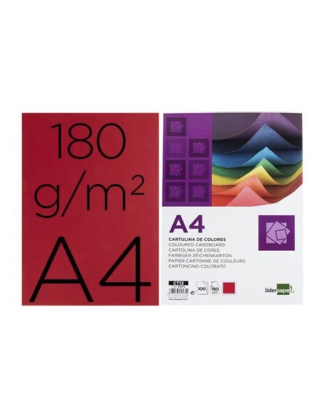 CARTULINA DIN A4 ROJO 180 GR PAQUETE 100 H