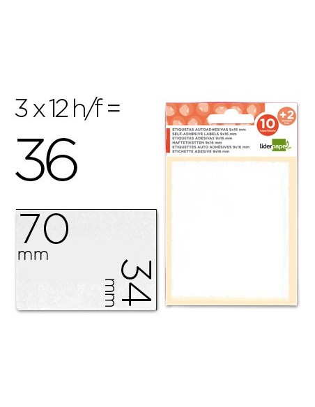 ETIQUETAS ADH. LIDERPAPEL 34X70MM 10H.