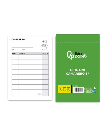 TALONARIO CAMARERO OCTAVO SIN IVA-302 TRIPLICADO