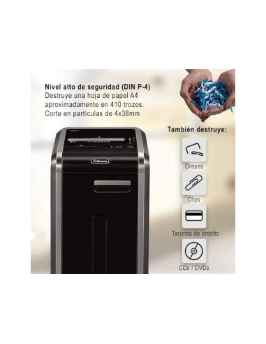 DESTRUCTORA DOC.FELLOWES 225Ci CAP.CORTE 20 H DESTRUYE GRAPAS CLIPS C