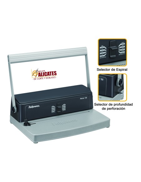 ENCUADERNADORA ESPIRAL FELLOWES PASO 5:1 METAL 50 C/ALICATES